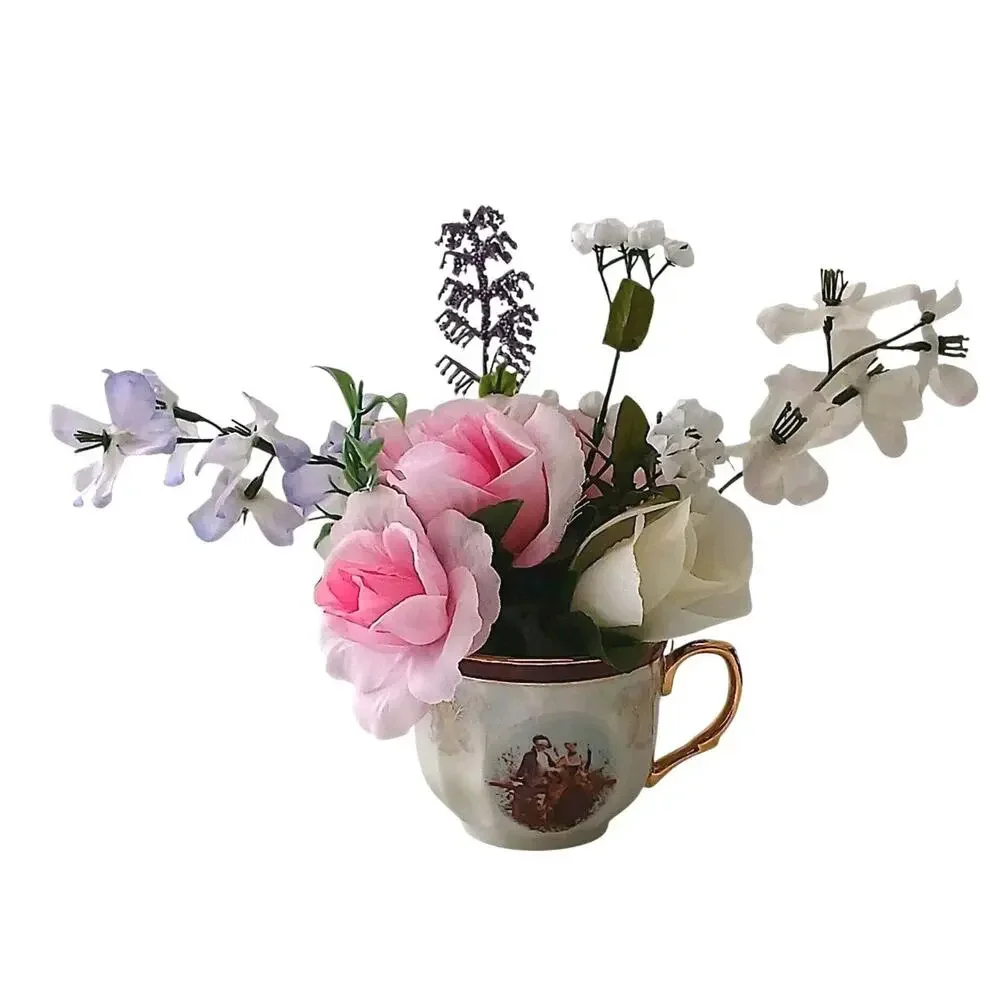 Mary Pop-Ins Tea Cup Floral Arrangement pink white